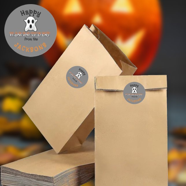 Adesivo Redondo Nome Personalizado do Feliz Dia das Bruxas (Criador carregado)