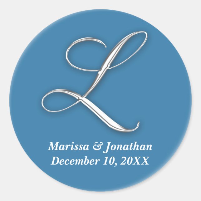 Adesivo Redondo Nome personalizado do monograma azul inicial (Frente)