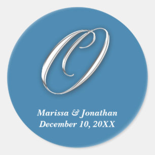 Adesivo Redondo Nome personalizado do monograma azul inicial O nom
