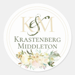 Adesivo Redondo Nome personalizado do monograma de casamento Creme