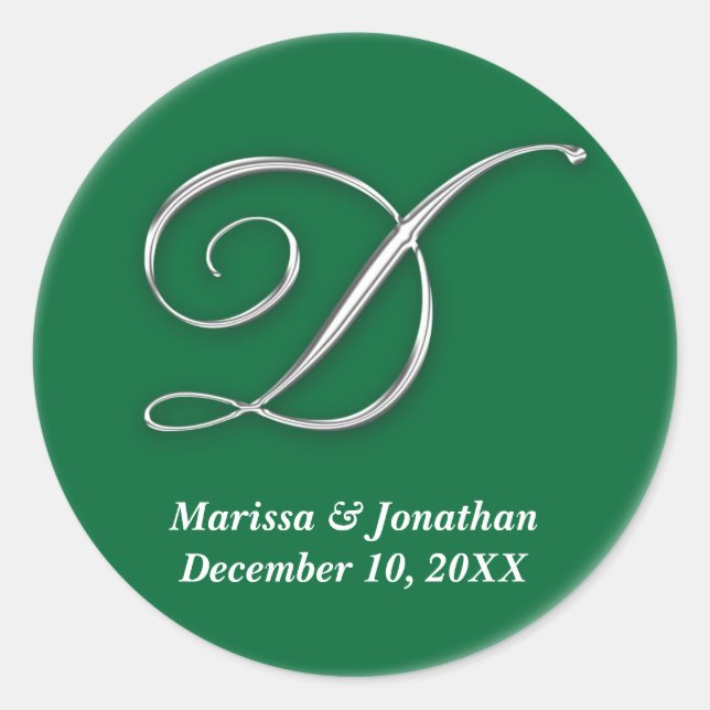 Adesivo Redondo Nome personalizado do monograma verde inicial (Frente)