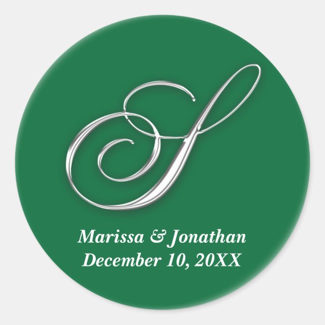 Adesivo Redondo Nome personalizado do monograma verde S inicial (Frente)