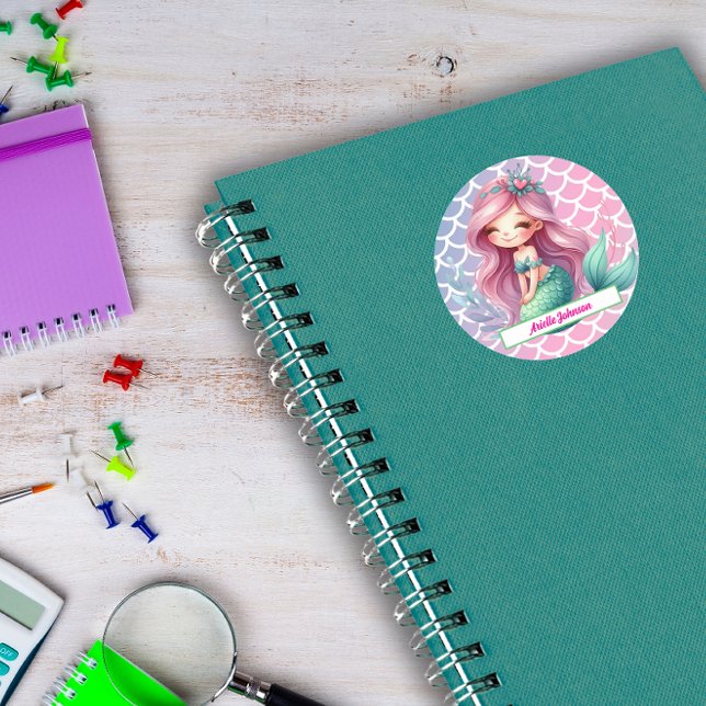 Adesivo Redondo Nome personalizado do padrão de Mermaid (Criador carregado)