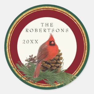 Adesivo Redondo Nome Personalizado Do Pinho Cardeal Pintado À Mão