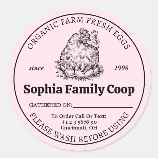 Adesivo Redondo Nome Personalizado do Proprietário da Coop de Fran (Frente)