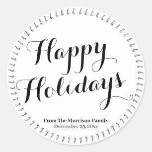 Adesivo Redondo Nome personalizado do script branco preto Feliz Fe