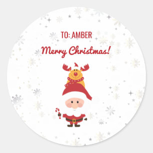 Adesivo Redondo Nome Personalizado dos Papais noeis Rudolph Modern