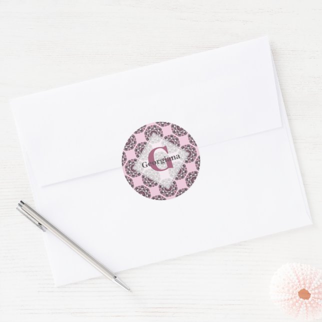 Adesivo Redondo Nome personalizado Dusky Rosa Cherry Blossom Dot M (Envelope)