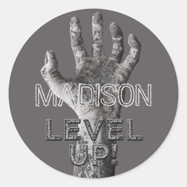 Adesivo Redondo Nome personalizado e cor "Nível Superior!" Etiquet (Frente)