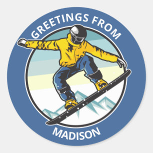Adesivo Redondo Nome personalizado e texto SNOWBOARDER