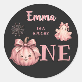 Adesivo Redondo Nome personalizado é uma garotinha Pinkoween assus