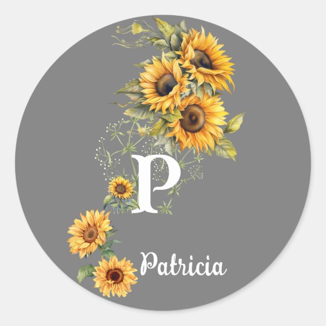 Adesivo Redondo Nome Personalizado e Verão Inicial Girassóis Amare (Frente)