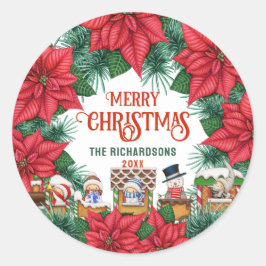 Adesivo Redondo Nome Personalizado Feliz Natal Festivo Floral
