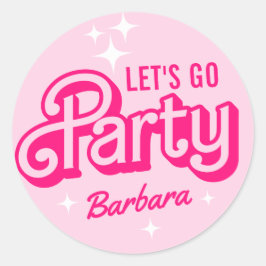 Adesivo Redondo Nome Personalizado Festa Brilho Rosa Chique