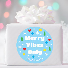 Adesivo Redondo Nome Personalizado Fofo Festa Retro Azul Natal