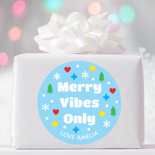 Adesivo Redondo Nome Personalizado Fofo Festa Retro Azul Natal