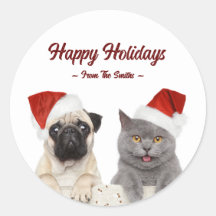 Nome Personalizado Gato e Cachorro Feliz Natal Fer