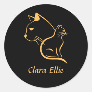 Adesivo Redondo Nome personalizado - gato elegante