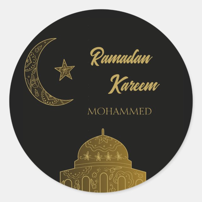 Adesivo Redondo Nome personalizado Happy Ramadan Kareem 2025 (Frente)