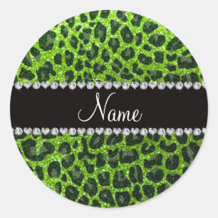 Adesivo Redondo Nome personalizado impressão leopardo verde neon n