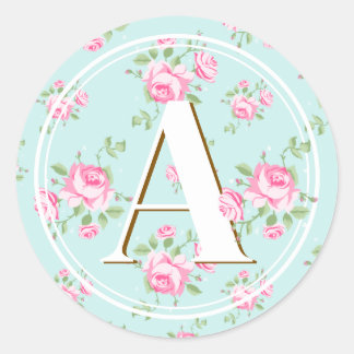 Adesivo Redondo Nome Personalizado Inicial Design Clássico Rosa Ch