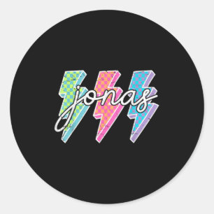Adesivo Redondo Nome Personalizado Jonas Lightning Bolt Verificado