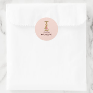 Adesivo Redondo Nome Personalizado Letra I Ouro Rosas Rosa Desbota