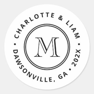 Adesivo Redondo Nome Personalizado Moderno Data Casamento Monogram