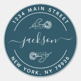 Adesivo Redondo Nome Personalizado Moderno Endereço de Devolução R