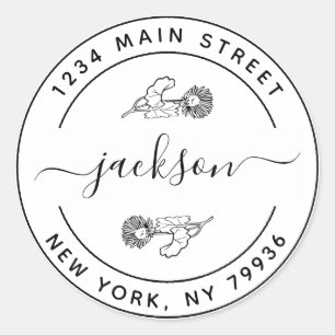 Adesivo Redondo Nome Personalizado Moderno Endereço de Devolução R