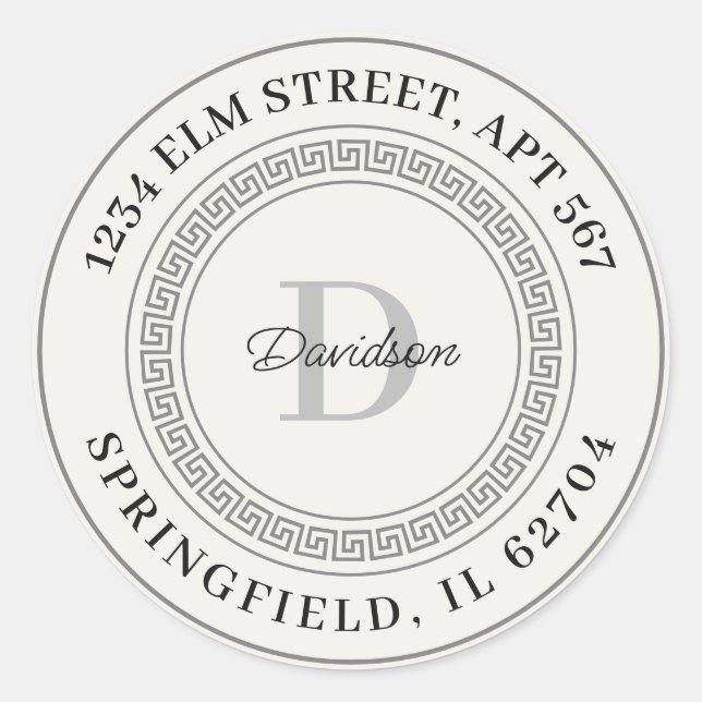 Adesivo Redondo Nome personalizado Monograma Endereço de devolução (Frente)