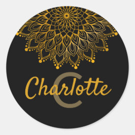 Adesivo Redondo Nome personalizado monograma inicial floral mandal