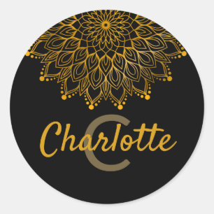Adesivo Redondo Nome personalizado monograma inicial floral mandal
