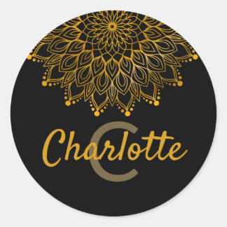 Adesivo Redondo Nome personalizado monograma inicial floral mandal