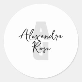 Adesivo Redondo Nome Personalizado Monograma Minimalista