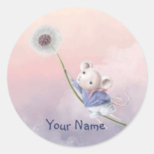 Adesivo Redondo Nome Personalizado Mouse Fantasy Mouse Dandelion C
