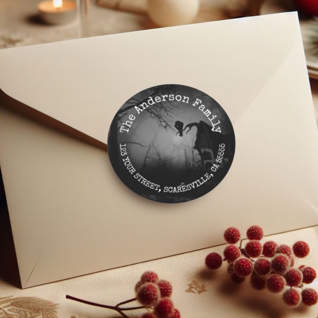 Adesivo Redondo Nome Personalizado Negro Raven Halloween (Criador carregado)