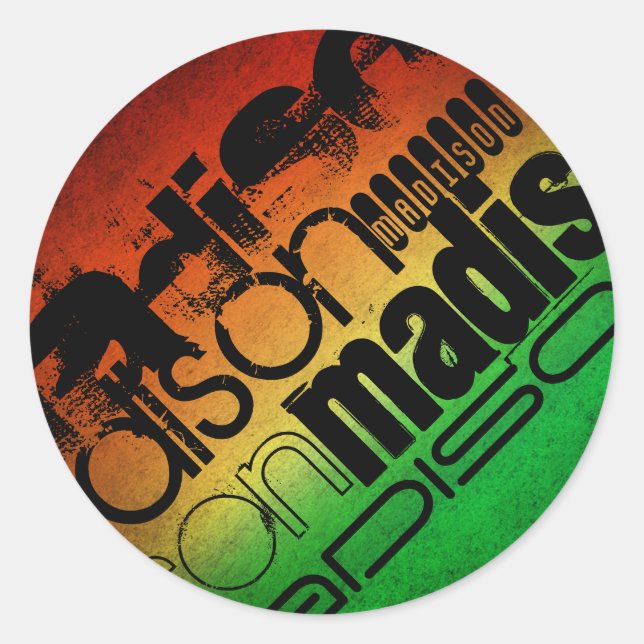 Adesivo Redondo Nome Personalizado no Neon Orange Yellow & Green (Frente)