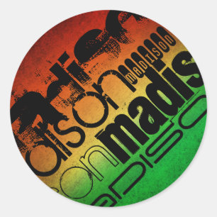 Adesivo Redondo Nome Personalizado no Neon Orange Yellow & Green