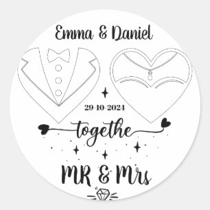 Adesivo Redondo nome personalizado noiva e script de pincel modern