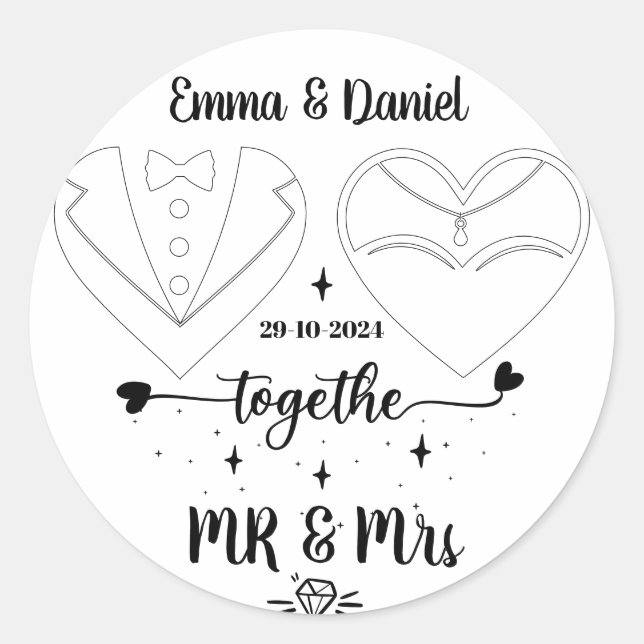 Adesivo Redondo nome personalizado noiva e script de pincel modern (Frente)