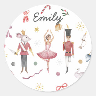 Adesivo Redondo Nome personalizado Nutcracker Balé Ballerina Natal