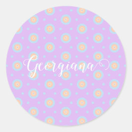 Adesivo Redondo Nome Personalizado Pastel Cotovelo Arco-Íris Padrã