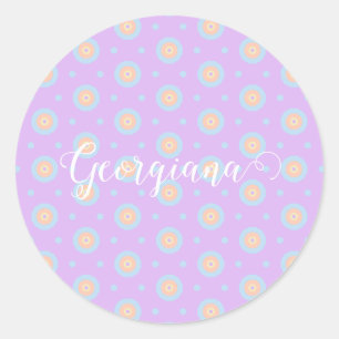 Adesivo Redondo Nome Personalizado Pastel Cotovelo Arco-Íris Padrã