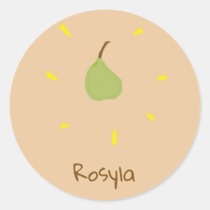 Adesivo Redondo Nome personalizado pintado de pera em castanho