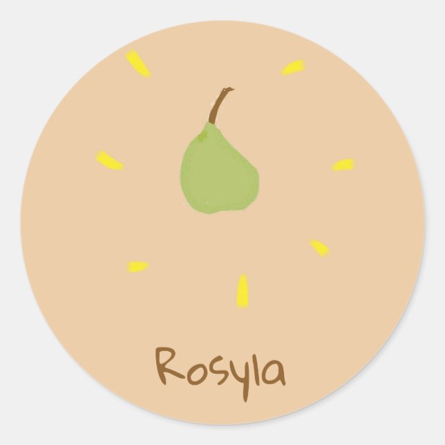 Adesivo Redondo Nome personalizado pintado de pera em castanho (Frente)