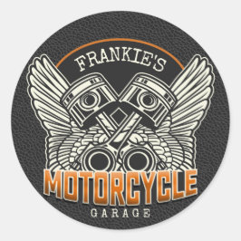 Adesivo Redondo Nome Personalizado Pistões Asas Motociclismo Garag