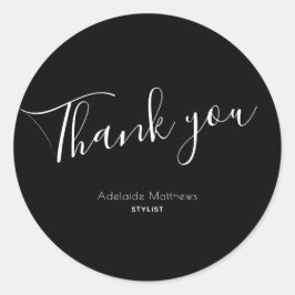 Adesivo Redondo Nome personalizado preto simples moderno Obrigado