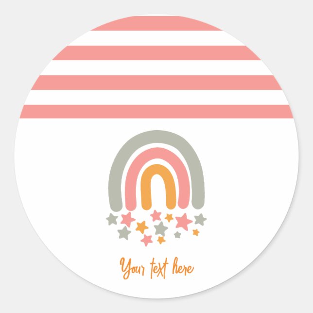 Adesivo Redondo Nome personalizado rosa estrelas arco-íris bebê (Frente)