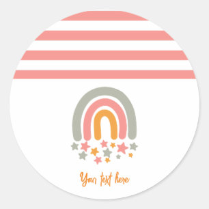 Adesivo Redondo Nome personalizado rosa estrelas arco-íris bebê